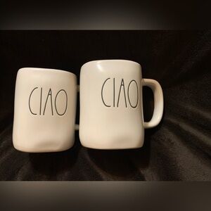 RAE DUNN (2) ceramic “CIAO” crème color mugs VVGUC